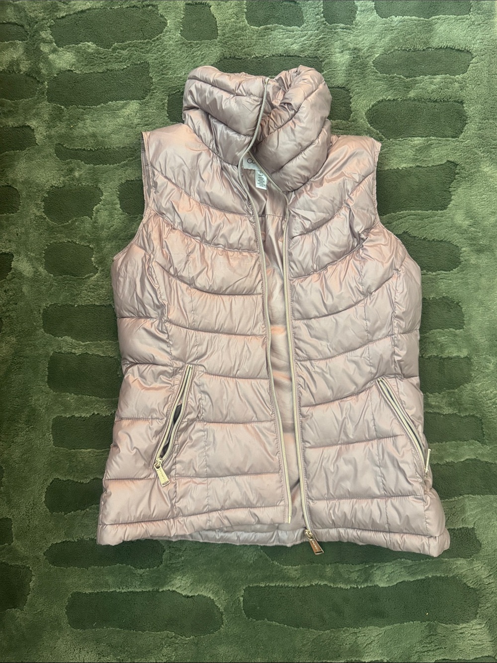 Calvin Klein Light Pink Quilted Puffer Vest with High Collar